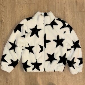 Old Navy Kids Star Pattern Faux Fur Jacket - Black and White